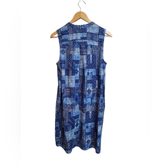 J. McLaughlin Nylee Sleeveless Linen Dress in Diamond Patch Blue Medium NWT - Picture 5 of 9